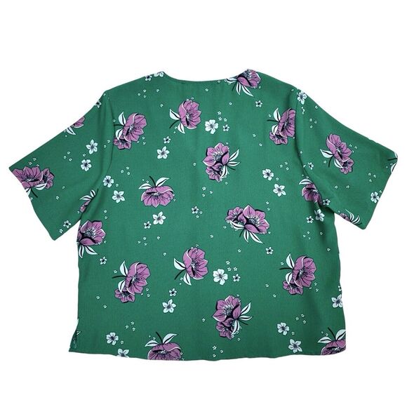 Anthropologie Azel Hazel Womens Floral Blouse Large Kelly Green Button Boxy - Picture 5 of 15